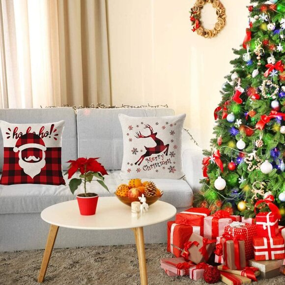 🆕 Christmas Throw Pillow Covers Decoration Tree Reindeer Cushion Couch Sofa Bed - Picture 7 of 7